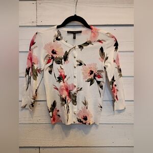 White House Black Market Floral Cardigan - Pink and White